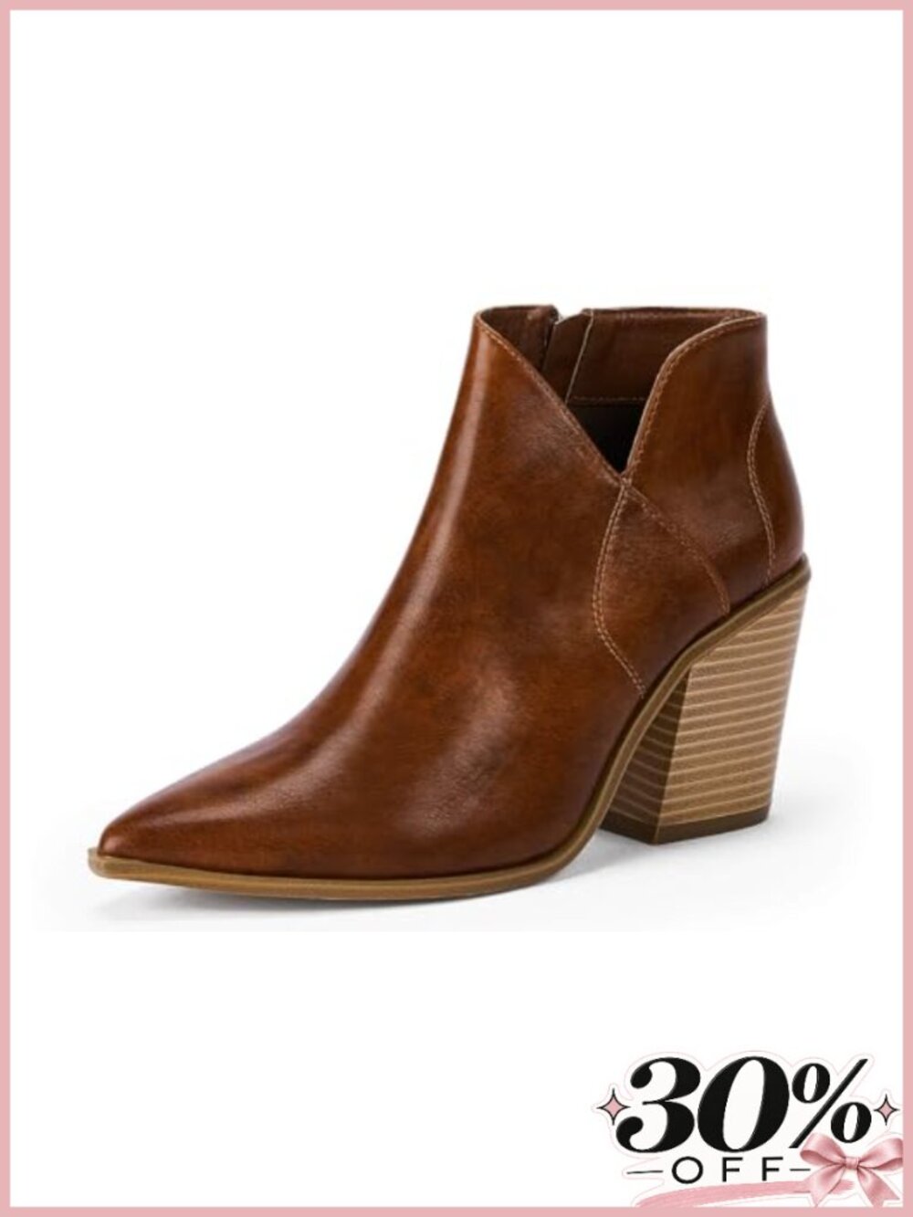 Women's Pointed Toe Ankle Boots Stacked Chunky Heel Side Zip Faux Leather